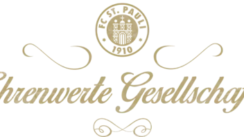 Logo der Ehrenwerten Gesellschaft des FC St. Pauli. Goldene, geschwungene Schrift.