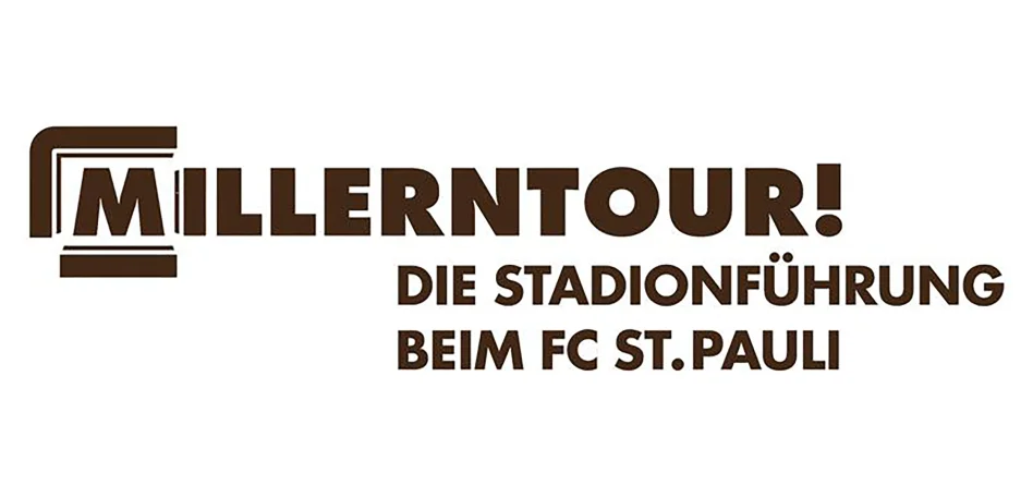 Grafik mit dukelbrauner Schrift auf weißem Hintergrund. Es ist Millerntour - die Stadionführung beim FC St. auli zu lesen.