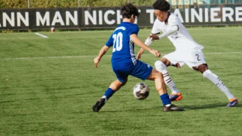 Zwei Spieler:innen spielen auf dem Feld gegeneinander