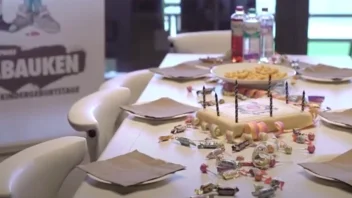 Ein dekorierter Tisch für einen Kindergeburtstag