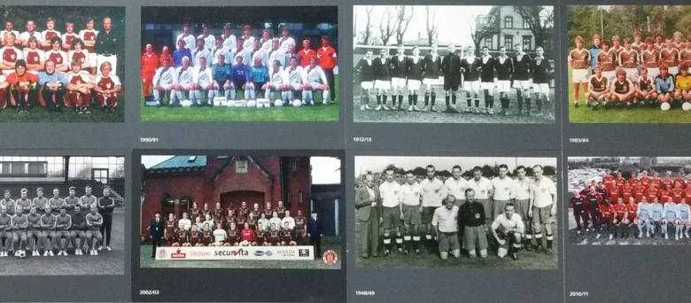 Mehrere Bilder als Collage aus den Jahrzehnten des Fußballvereins