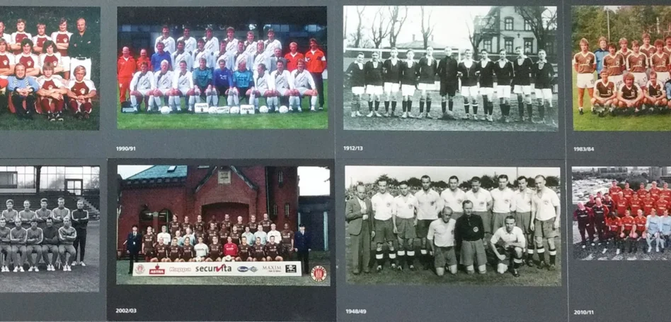 Mehrere Bilder als Collage aus den Jahrzehnten des Fußballvereins