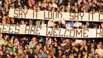 Ein Bild von Menschen mit der Banderole "Refugees welcome"
